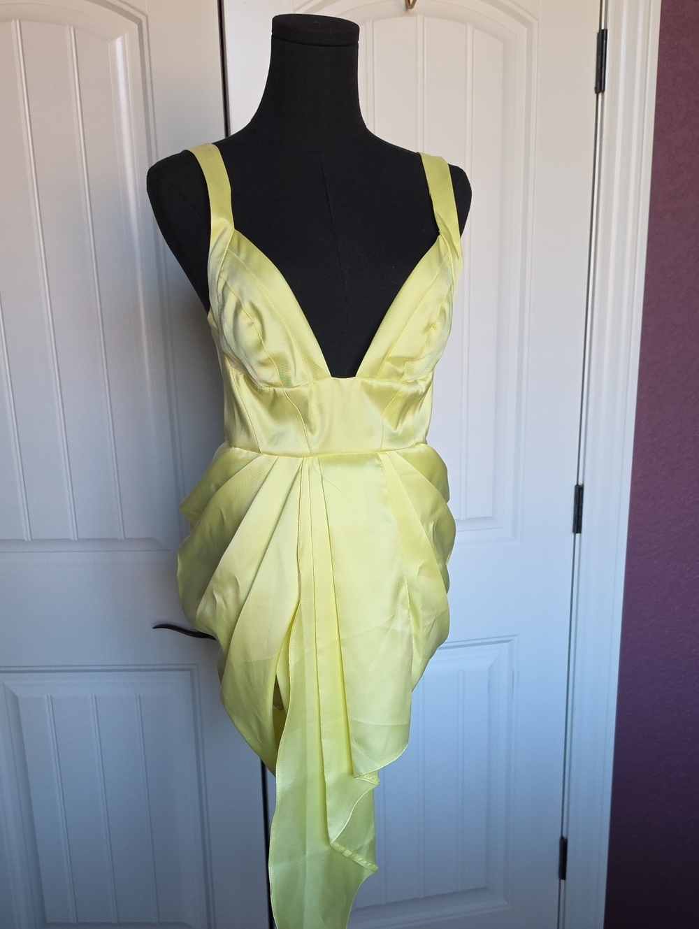 ASOS Lemon Satin Deep V Mini Dress